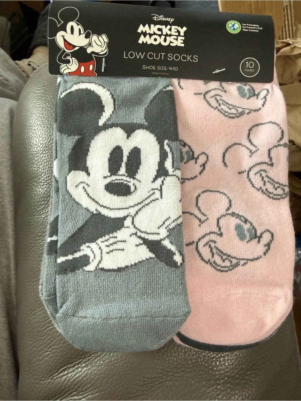 Disney Mickey Mouse Low Cut Socks - Gray & Pink. 10 pair